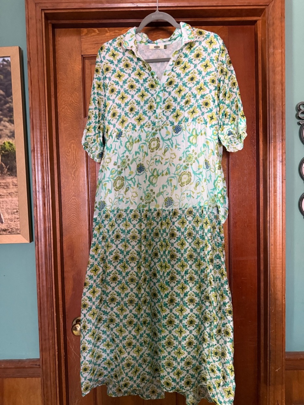 Green & White Floral Tiered Maxi Dress
